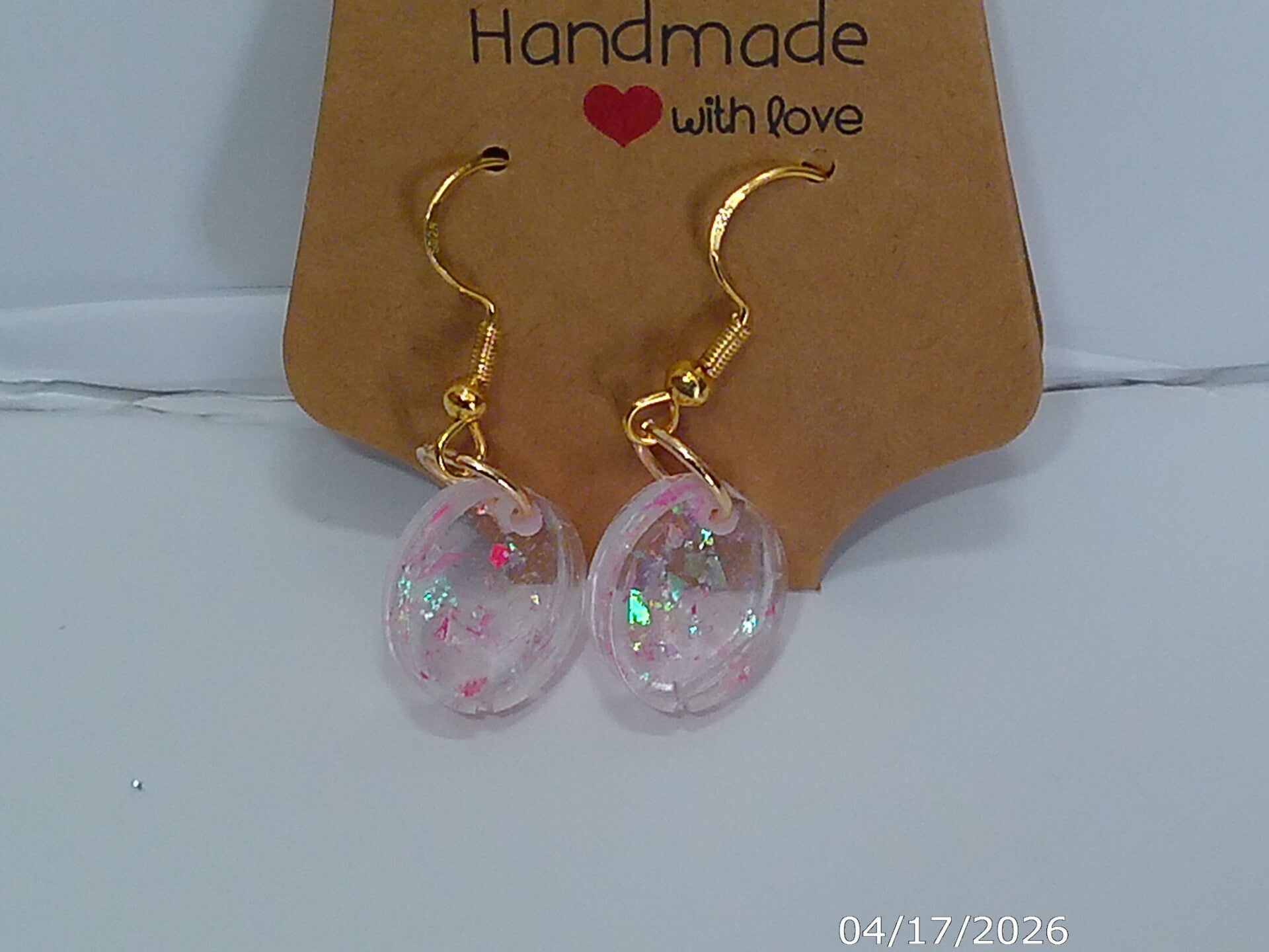 Light Pink Sparkle Resin Drop Earrings.