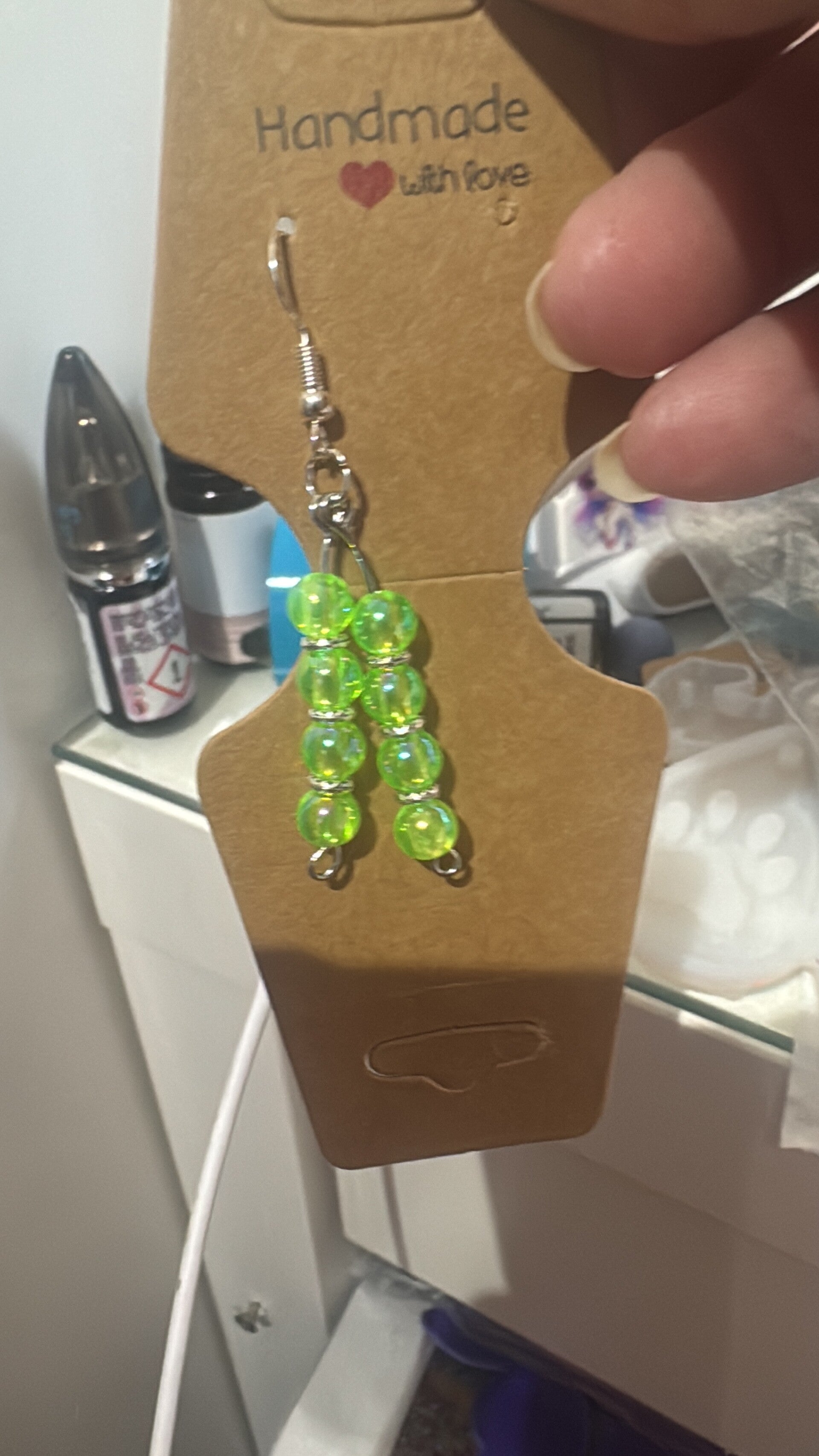 Lime Green Sparkle Beaded Earrings