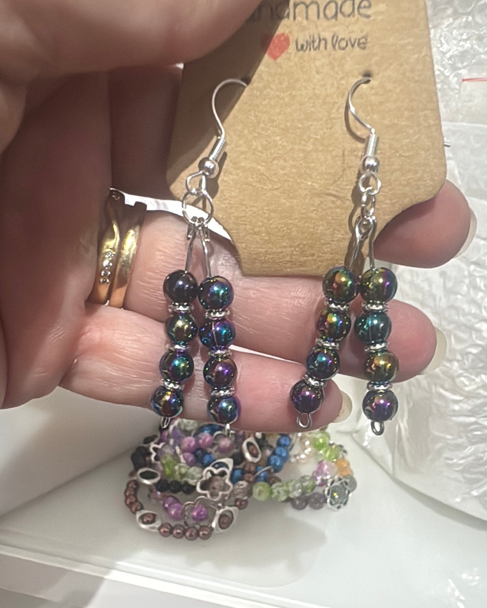 Smoky Grey & Black Beaded Drop Earrings