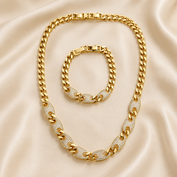 Set elegante de gargantilla y pulsera oro laminado 14k