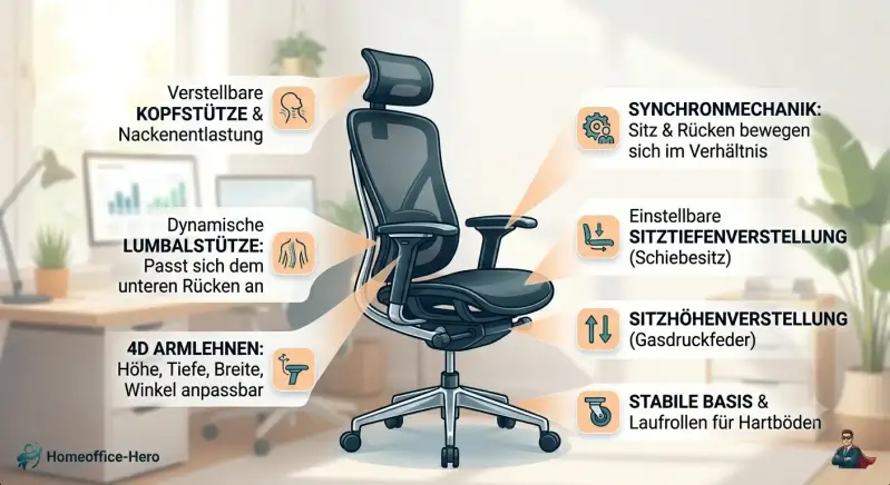 Funktionen eines ergonomischen Bürostuhls