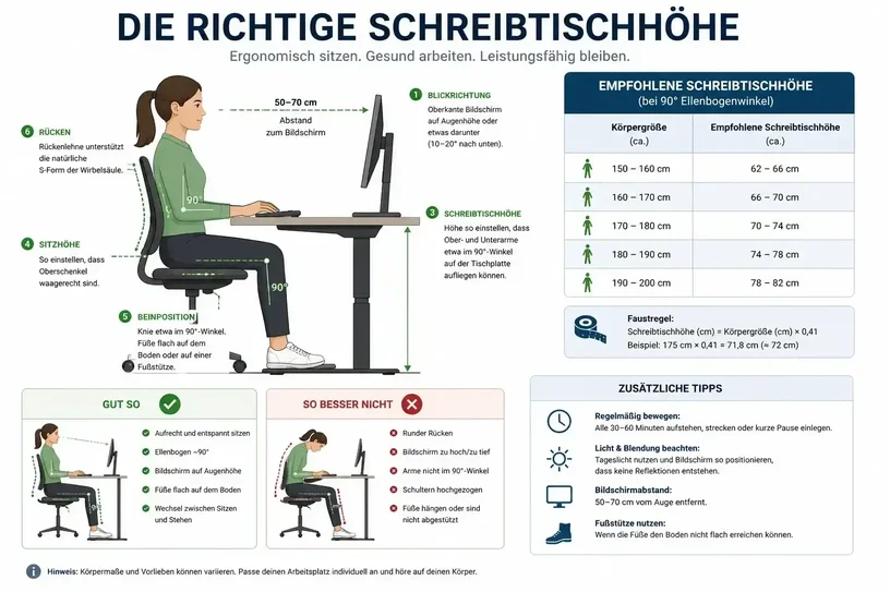 Ideale Schreibtischhöhe berechnen
