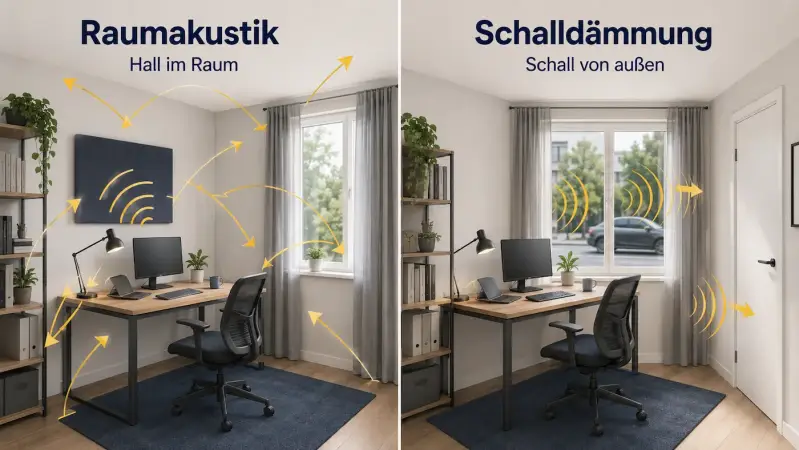 Unterschied zwischen Raumakustik und Schalldämmung im Homeoffice