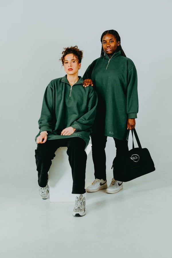 KJLI. oversized sweatshirt with zipper - dark green