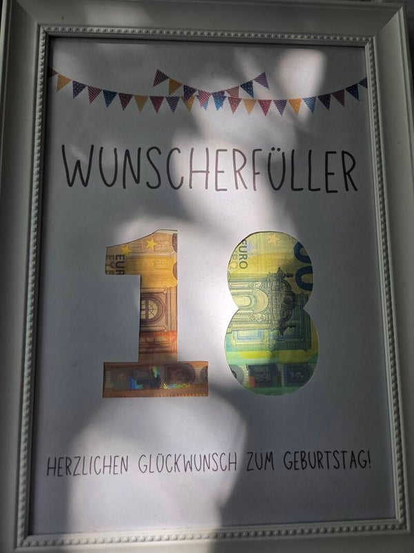 Wunscherfüller Geldgeschenk 18. Geburtstag | Geburtstagsgeschenk 18 Jahre | Geldgeschenk Inspiration Jungen & Mädchen | Poster A4 Sofort-Download zum Ausdrucken png-Datei
