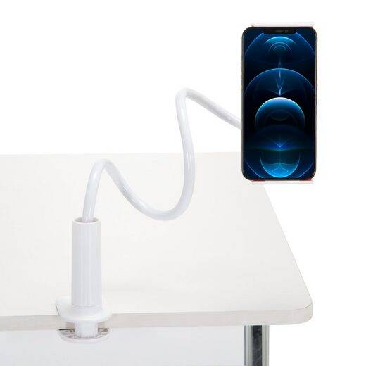 hjh OFFICE Handyhalterung FLEXMOBI I Kunststoff, Metall Smartphone-Halterung, (flexibel biegsam) Universelle Handyhalterung Großzügig einstellbarer Schwanenhals 360° Kugelgelenk für perfekte Positionierung Horizontal und vertikal nutzbar Mit praktischem K