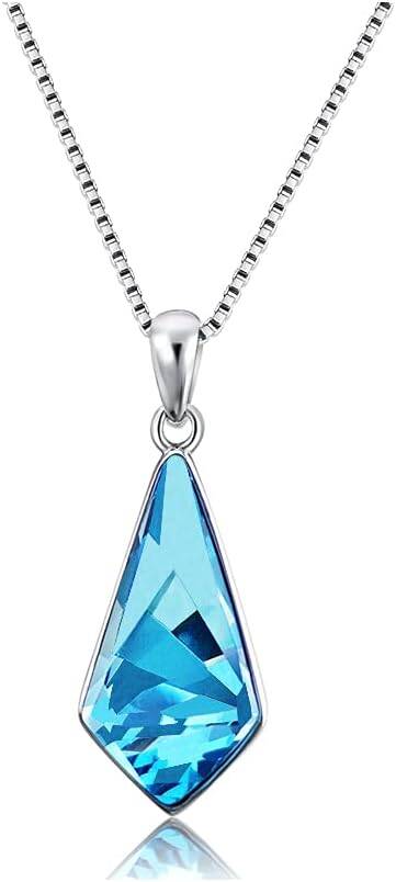 DANIEL CLIFFORD® Celeste Damen-Halskette 925 Sterling-Silber I Swarovski Elements Kristall blau (Kettenlänge: 43 cm) - Echtschmuck Geschenk für Sie