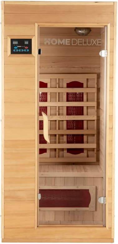Home Deluxe – Infrarotkabine REDSUN S - 90 x 90 x 190 cm - für 1 Person, 4 Infrarotstrahler, Holz: Hemlocktanne I Infrarotsauna, Sauna, Wärmekabine, Infrarot 𝐌𝐀𝐓𝐄𝐑𝐈𝐀𝐋: Das hochwertige Hemlock-Tannenholz unserer Infrarotkabinen ist eines der edelsten und d