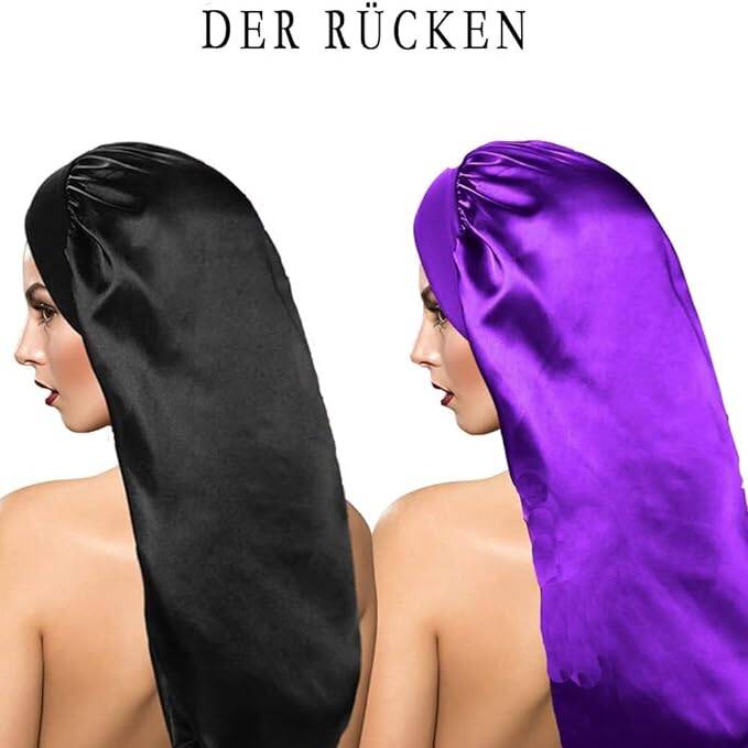 LadayPoa Lange Satin Schlafmütze,2 Stück Große Schlafmützen für Frauen,Lange Zöpfe Satin-Schlafmütze,Extra Große Schlafmütze mit Breites Elastisches Band, Weich und Bequem Hochwertige Materialien: Die Schlafmützen sind aus hochwertigem Satin Polyester Mat