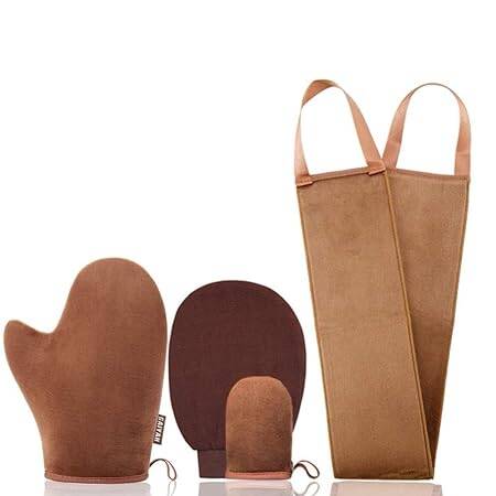 GAIYAH Selbstbräuner Handschuhe, Mit Selbstbräuner Applikator Für Den Rücken, Exfoliator-handschuh Und Selbstbräuner Gesicht Mitt, Self Tanning Applicator Tanning Mitt - 4er Set
