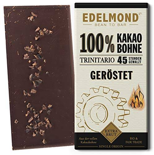 Langzeitgeführte Edelmond Schokolade 100% geröstet. Keine Kakaomasse. Ein bitteres Kakaobohnen Geschenk, fein abgeschmeckt (1 Tafel)