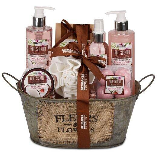 BRUBAKER Pflege-Geschenkset Dusch- und Badeset mit Kokosnuss & Erdbeer Duft Set, 11-tlg., Frauen Geschenk Set in Vintage Wanne, Wellness Pflegeset für Damen Sie lieben fruchtige Erdbeeren und den Duft von Kokosmilch? Dann sind diese süßen Früchtchen genau