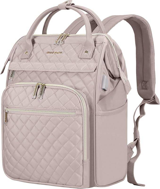 EMPSIGN Laptop Rucksack Damen mit Laptopfach 17 Zoll, Laptop Rucksack Schulrucksack Mit USB Ladeanschluss, Wasserdicht Schultasche Arbeitsrucksack, Rosa