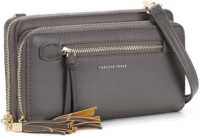 YOVIEE Handytasche zum Umhängen damen - RFID Veganem Leder - Handytasche mit Geldbörse zum Umhängen - Handy Umhängetasche Damen Klein mit portemonnaie Kartenschlitz für Handy unter 7,2 zoll Dunkelgrau