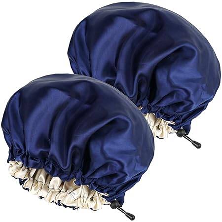 Ranphykx 2 Stücke Seidenhaube Satin SchlafmüTze,Einstellbare Doppelseitige SchlafmüTze,Haube MüTze FüR Schlaf (1 Black+ 1 Purple)