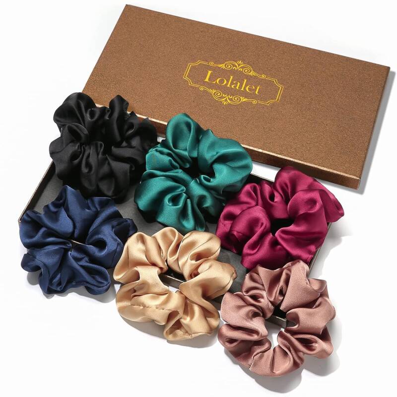 (6 Stück) Lolalet Haargummis Seide Scrunchies Satin für Damen, Haargummi Weich Elastisch Silk Skrunschis Groß für Damen Frauen Mädchen 6 Farben -Hellgrau Hellpink Rosa Beige Orange Weiß
