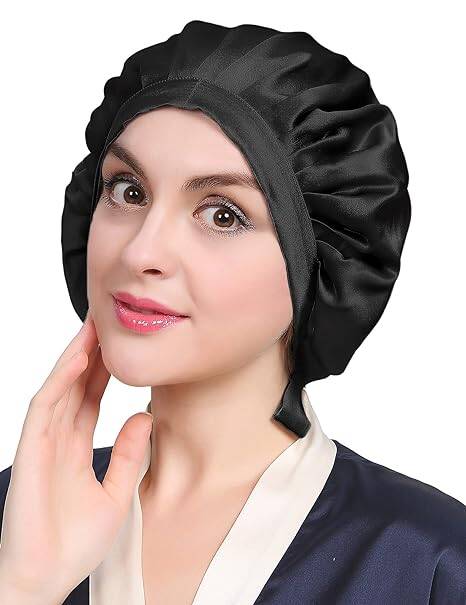 LilySilk 100% Maulbeerseide Schlafmütze rutschfest verstellbar und atmungsaktiver Kopfbedeckung Nachtmütze Haarhaube mit elastischem Band für alle Haartypen, rosiges Rosa
