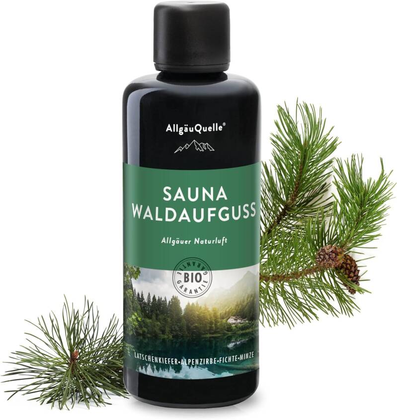 AllgäuQuelle® Saunaaufguss mit 100% Bio Öle Naturluft Fichte Latschenkiefer Alpenzirbe Minze 100ml