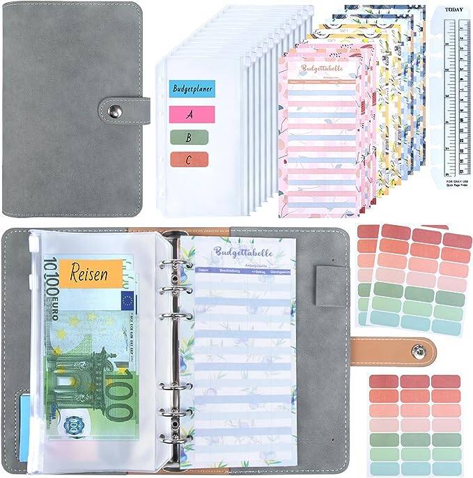 Budget Planner, Binder - Haushaltsbuch A6 Planner Geldumschläge Umschlagmethode,Budgetplaner Geld Organizer Sparbuch mit Folien für Finanzplaner Sparen Mappe,Cash Stuffing Startset