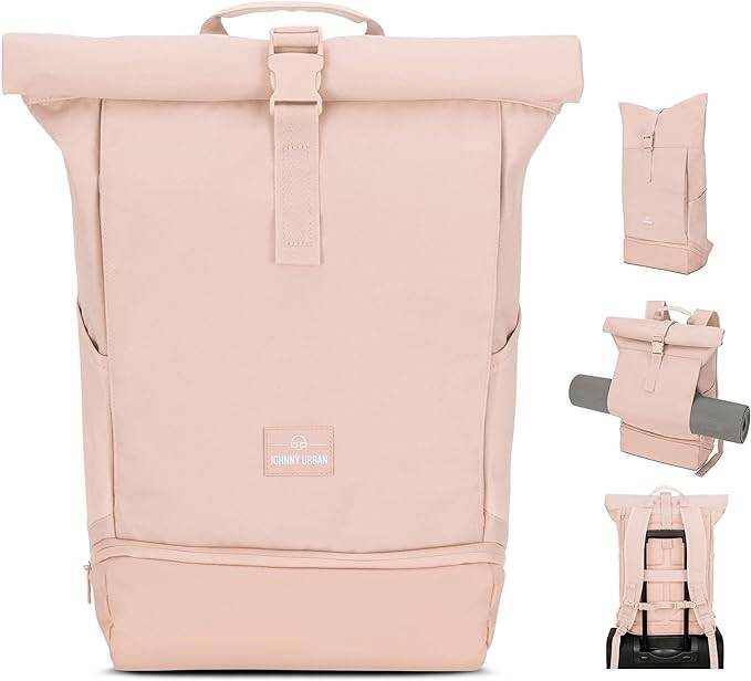 Johnny Urban Rolltop Rucksack Damen Groß Rosa - Allen Large - Laptop Backpack für Uni, Business, Fahrrad - Nachhaltig - Wasserabweisend