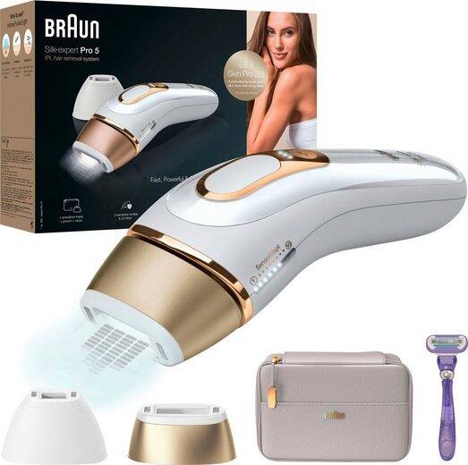 Braun IPL-Haarentferner Silk-Expert Pro 5 PL5157 IPL, 400.000 Lichtimpulse, Skin Pro 2.0 Sensor Mit 5 Jahren Garantie (es gelten die AGB auf der Braun Website) Sparen Sie sich den Besuch im Laserstudio: Mit Ihrer 15-minütigen Ganzkörperbehandlung mit dem 