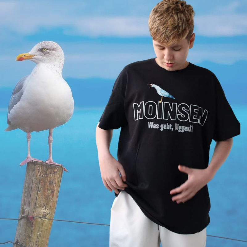 Moinsen Was geht, Digger!? T-Shirt | Moinsen Hamburg Design T-Shirt | lustiges Möwen T-Shirt | Moin Moin Tee Shirt aus Hamburg| Moin Hamburg