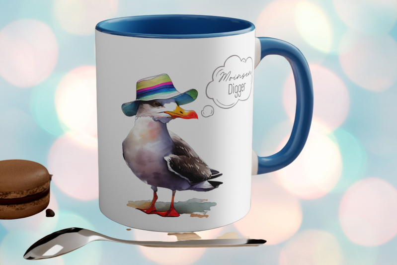 Moinsen Digger lustiger Kaffeebecher | Moinsen Möwen Becher | Hamburger Möwe | Digger Kaffeebecher zweifarbig |