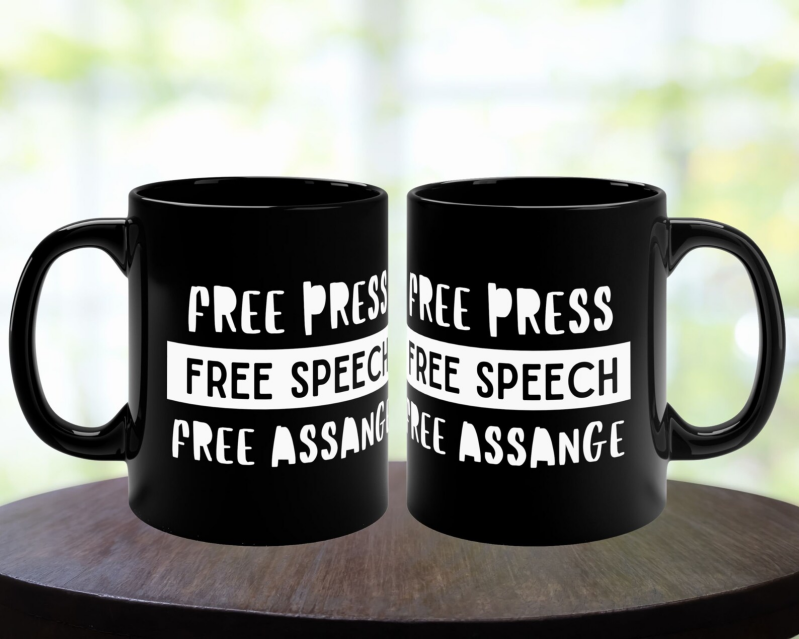 Julian Assange Coffee Mug black | Free Assange Mug 330 ml | Free Press Free Speech Free Assange Kaffeebecher | Assange Statement Mug