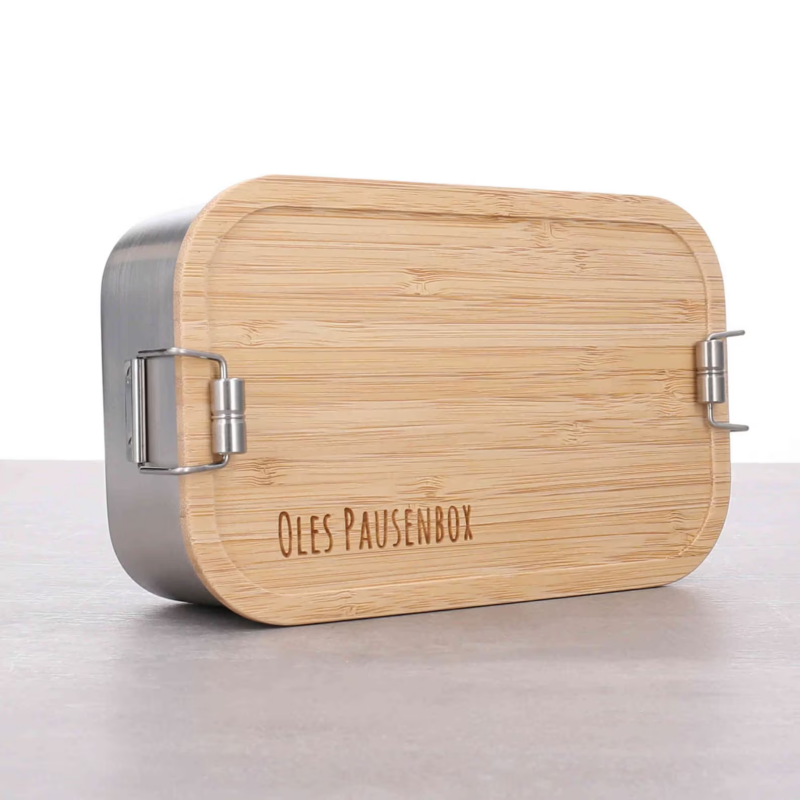 XXL Metall Lunchbox 1800ml mit Holzdeckel personalisiert für Spülmaschine geeignet Handgefertigt Verschickt von einem Kleinunternehmen in  Deutschland  Materialien: Edelstahl, Bambus  Geschenkverpackung möglich  Große Brotzeitbox aus Edelstahl und Holz Ma