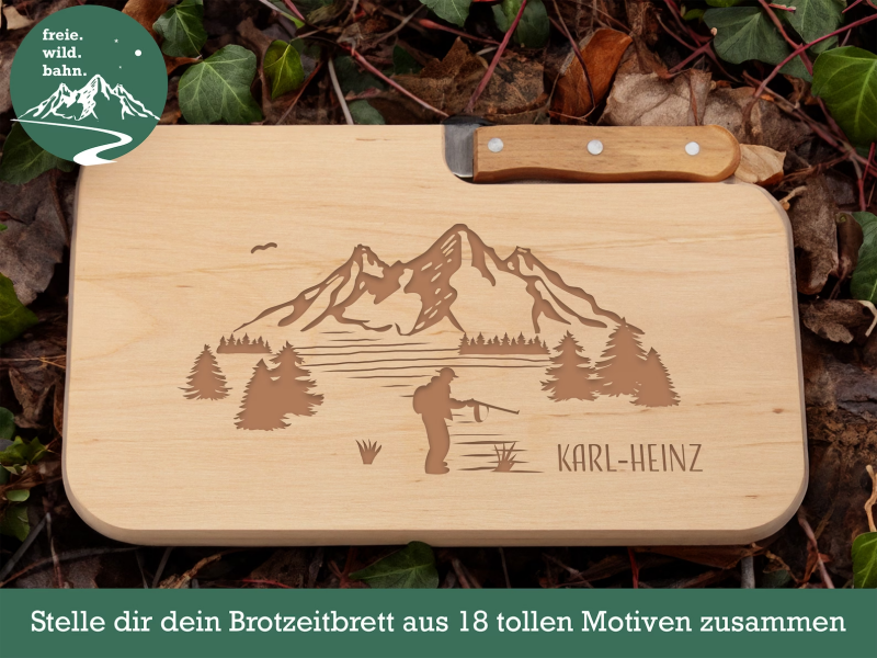 Brotzeitbrett, Geschenke für Männer, Brotzeitbrett personalisiert, Schneidebrett personalisiert, Holzbrett personalisiert, Jausenbrett Entdecken Sie die Exklusivität von "Freie Wildbahn" aus Hersbruck bei Nürnberg mit unserem personalisierten Holzbrettche
