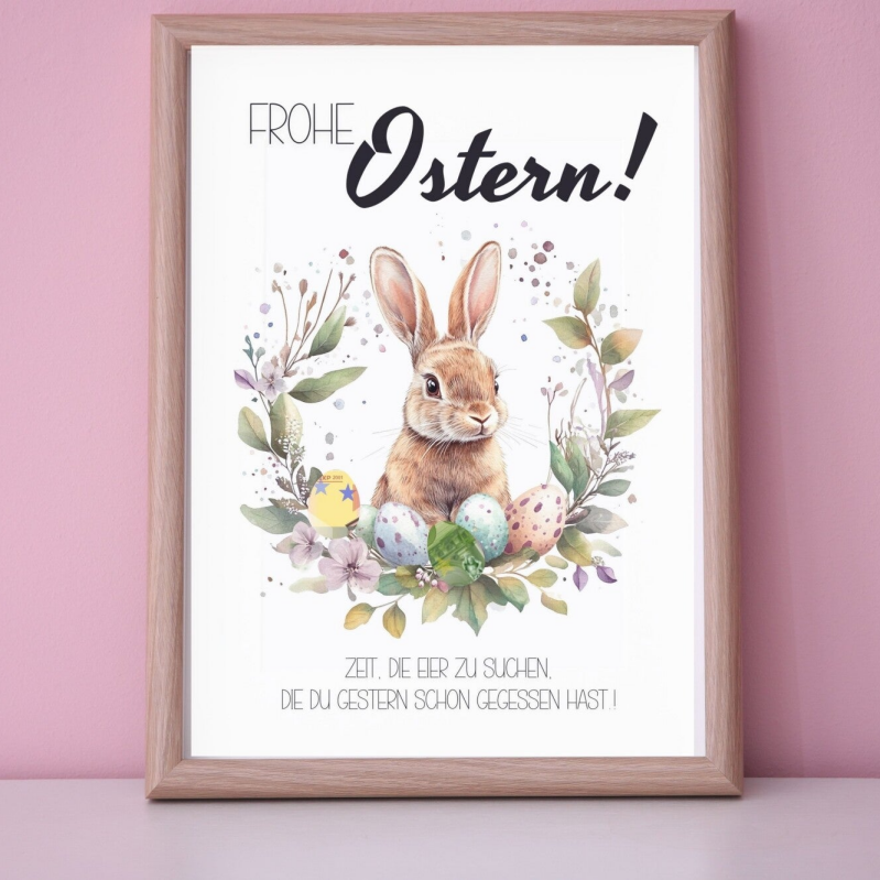 Frohe Ostern Poster A4 | Ostergeschenk schnell selber basteln | Wanddeko zu Ostern | DIY Vorlage Last-Minute-Geldgeschenke Inspiration | Sofort-Download png-Datei