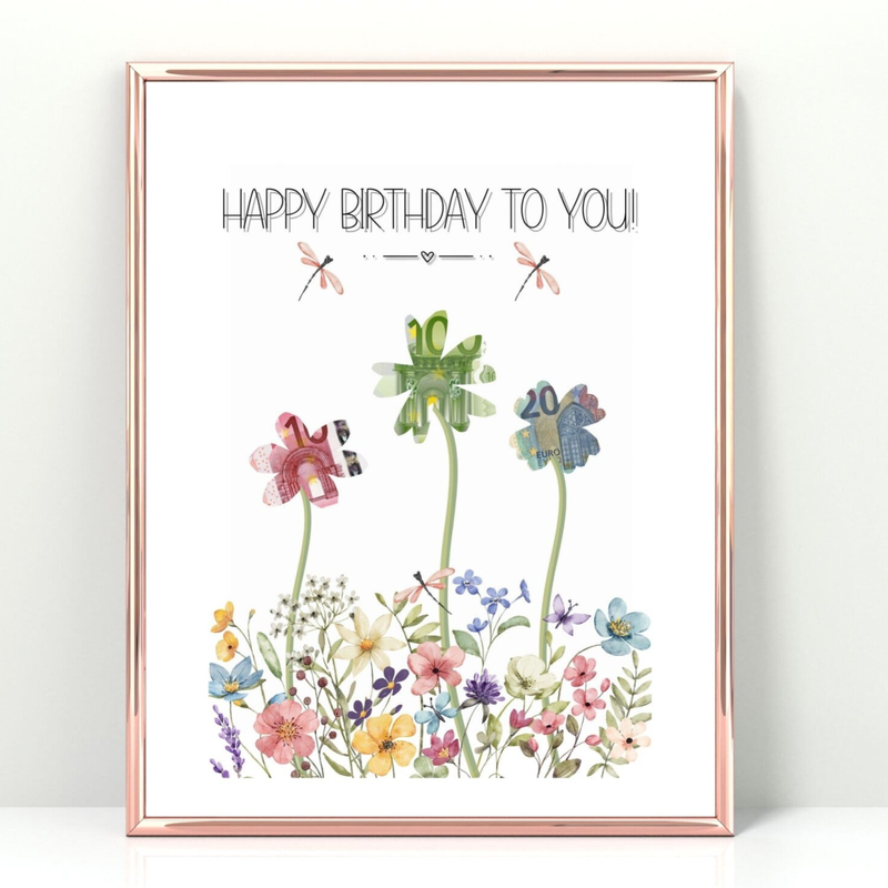 Geldgeschenk Happy Birthday to you! Blumenwiese A4 Poster | DIY-Geschenk zum Geburtstag | Geschenk Inspiration | Geldgeschenkidee | Sofort-Download