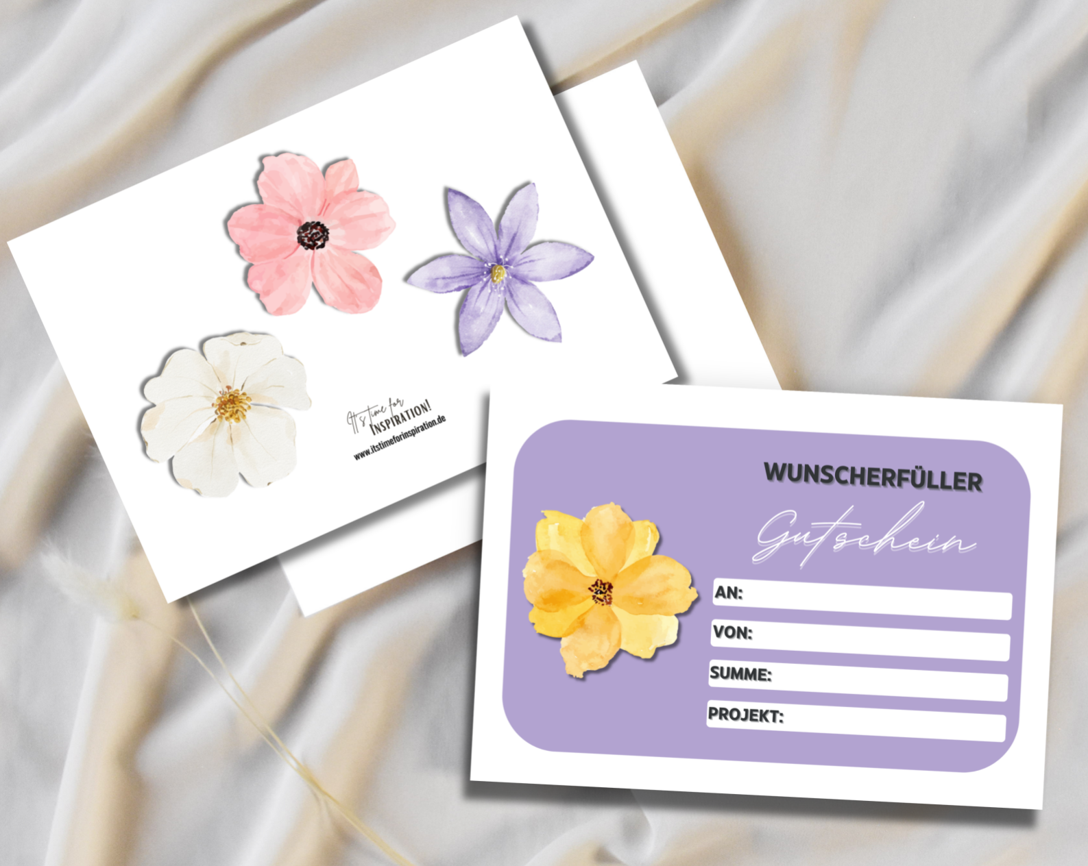 Gutschein Wunscherfüller Geburtstag Blumen A6 zum Ausdrucken 14,8 - 10,5 cm | DIY Gutscheinkarte selber basteln | Last-Minute-Geschenk für alle Anlässe | Sofort-Download png-Datei