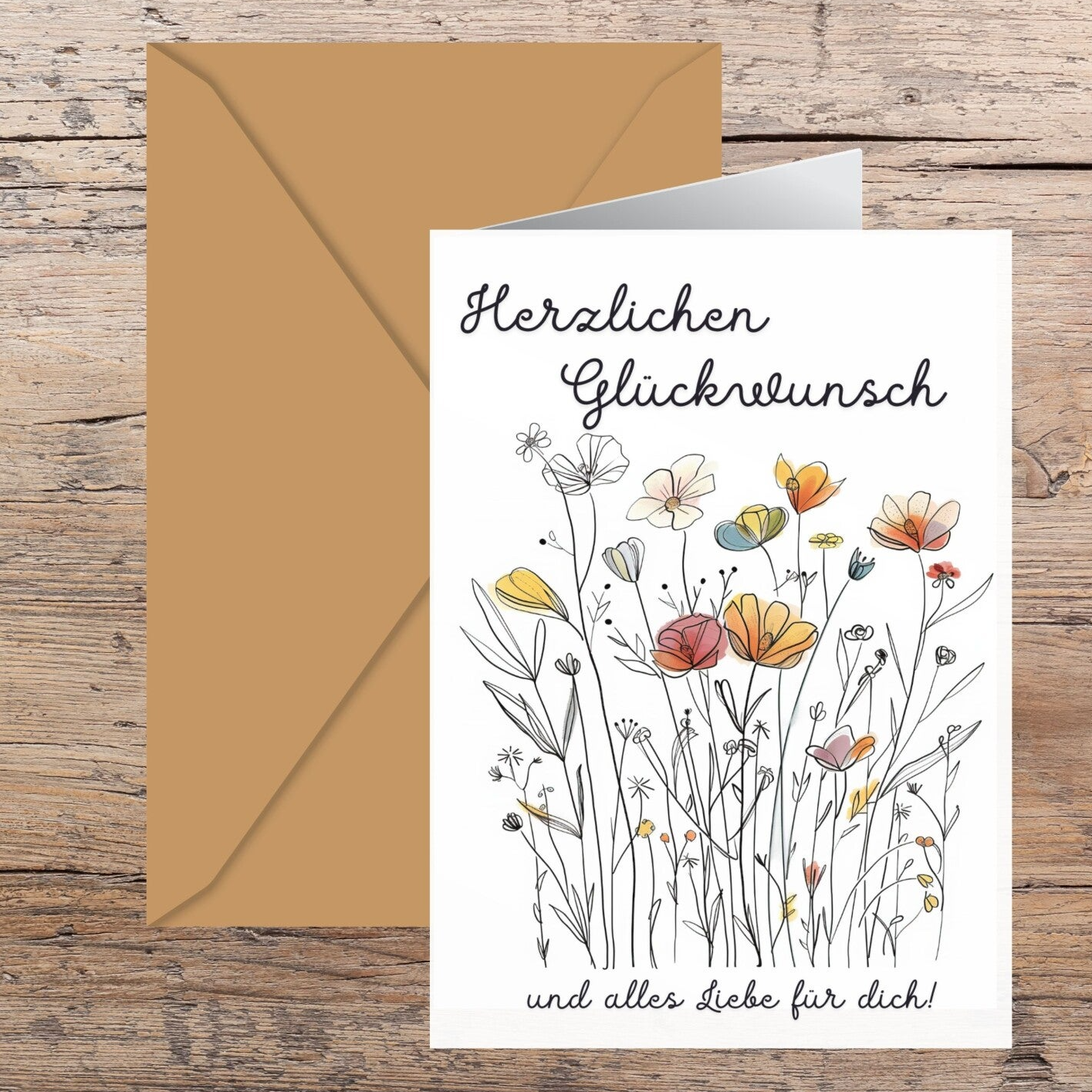 Herzlichen Glückwunsch Grusskarte für alle Anlässe | Wildblumen-Design DIY Klappkarte zum Ausdrucken | A6 14,8 cm x 21 cm | Karte selber basteln | Last-Minute Geburtstagsgeschenk | Druckvorlage Sofort-Download png-Datei