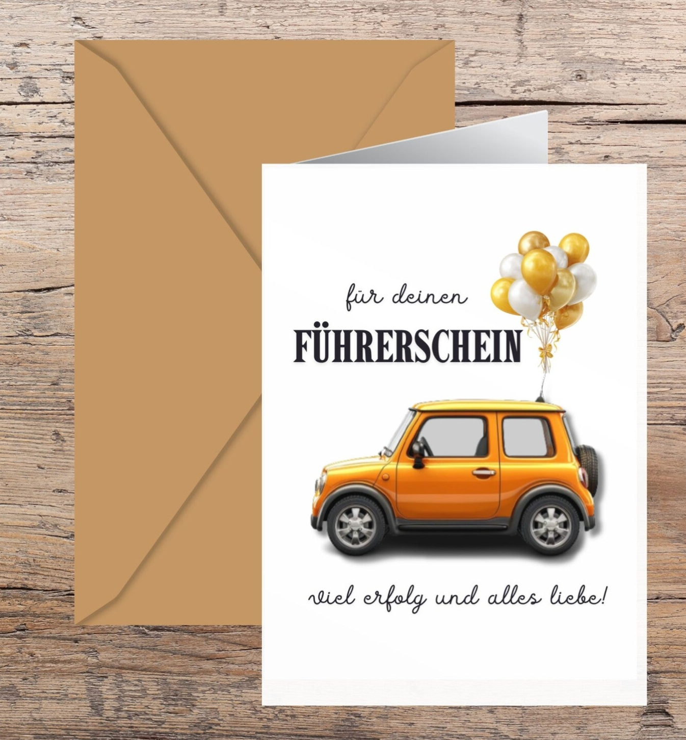 DIY Klappkarte Wunscherfüller für Deinen Führerschein & Auto | im modernen Design orange | Geldgeschenk & Geburtstagskarte zum Ausdrucken 14,8 cm x 21 cm | Kreative Last-Minute-Geschenkidee | Geburtstagswünsche | Vorlage Sofort-Download png-Datei