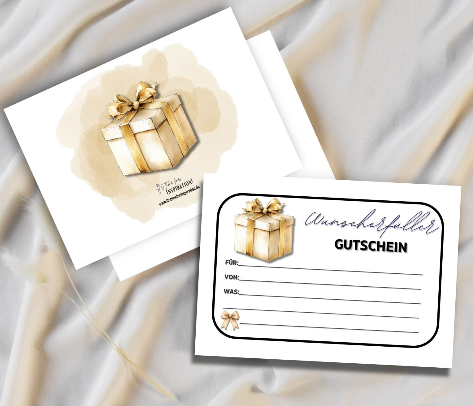 Gutschein für verschiedene Anlässe Wunscherfüller | im goldenen Geschenk-Design A6 zum Ausdrucken 14,8 - 10,5 cm | DIY Gutscheinkarte selber basteln | Last-Minute-Geschenk zum Geburtstag | Druckvorlage Sofort-Download png-Datei
