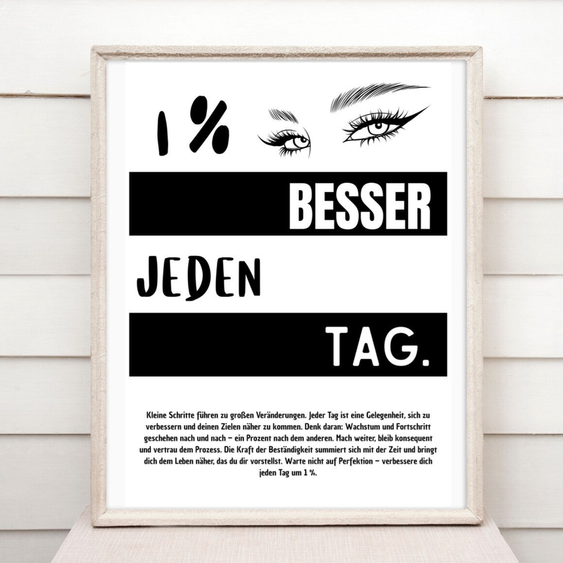 1 % besser jeden Tag! Motivationsposter Fitness Büro Business Persönlichkeitsentwicklung Poster A4 | Geburtstagsgeschenk | Wandbild für Home Office & Wohnräume modern & feminin | Schnelle Druckvorlage Sofort-Download png-Datei