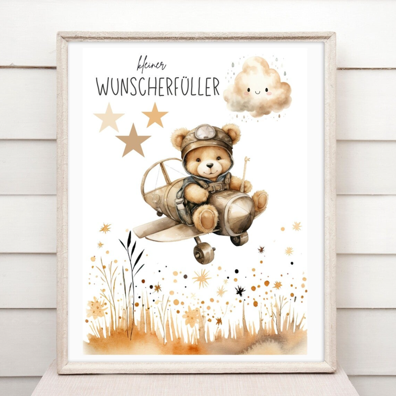 Geldgeschenk zur Geburt | Geschenk für Baby | Wandbild Babyzimmer für Jungen und Mädchen | Boho Teddybär Wanddeko Kinderzimmer  | Geschenke Inspiration für Kleinkinder | DIY Vorlage Poster A4 | Sofort-Download png-Datei