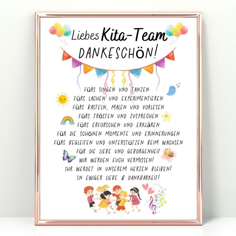 Kita Abschiedsgeschenk | Dankeschön Poster Kindergarten | Geschenkidee Abschied von Kita und Erzieherin | Dankeschön Geschenke Inspiration | Sofort-Download png-Datei