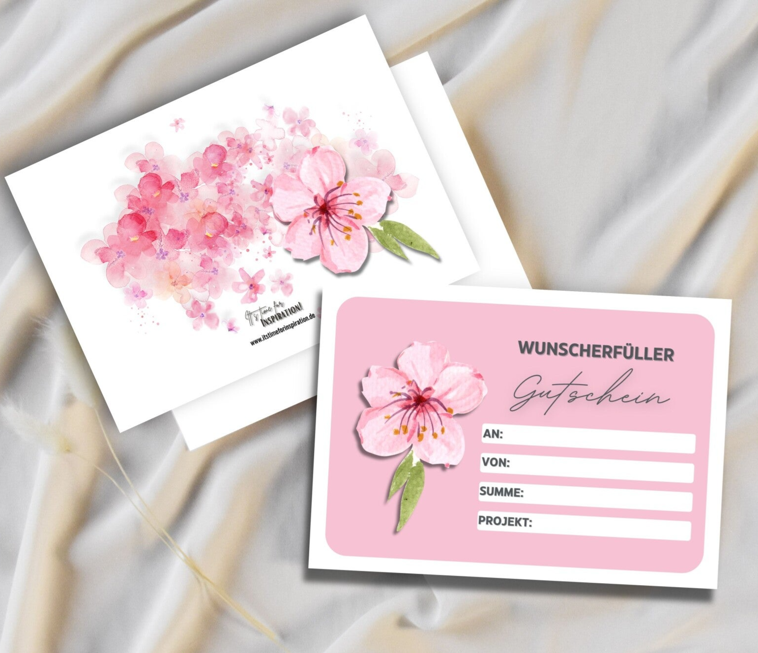 Gutschein Wunscherfüller für alle Anlässe | Blumen-Design A6 zum Ausdrucken 14,8 - 10,5 cm | DIY Gutscheinkarte selber basteln | Last-Minute-Geschenk zum Geburtstag oder als Dankeschön für Frauen | Vorlage Sofort-Download png-Datei