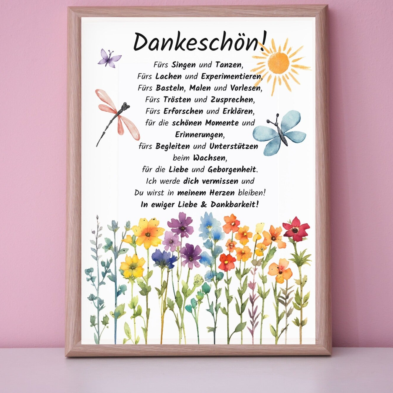 Abschiedsgeschenk für Erzieherin, Lehrerin, Tagesmutter & mehr – liebevolle DIY Dankeschön Poster zum Sofort-Download png-Datei