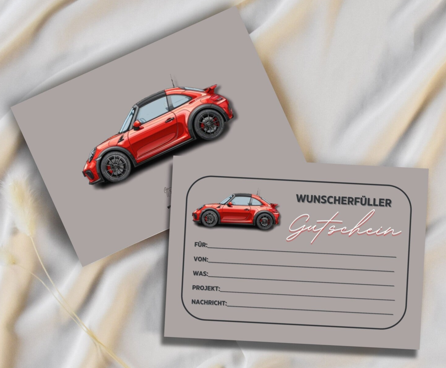 Gutschein für Führerschein & Auto Wunscherfüller zum Geburtstag Tankgutschein | Sportwagen-Design A6 zum Ausdrucken 14,8 - 10,5 cm | DIY Gutscheinkarte selber machen | Last-Minute-Geschenk | Vorlage Sofort-Download png-Datei