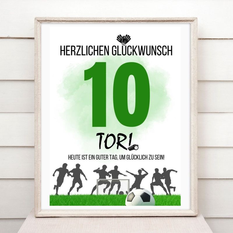 10. Geburtstag Fußball Geldgeschenk Poster | 10 Jahre Geburtstagsgeschenk | Fussballfan Geschenke Inspiration Wandbild |  A4 Sofort-Download zum Ausdrucken | png-Datei
