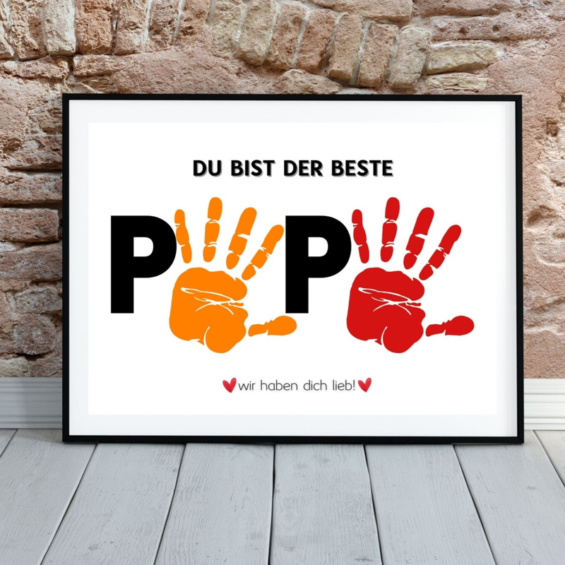 Bester PAPA Print Poster A4 Geschenk zum Vatertag Geburtstagsgeschenk | druckbares Wandbild für kreative Kinderhandabdrücke oder Fingerabdrücke | schnelle DIY Vorlage Last-Minute-Geschenke | Sofort-Download png-Datei