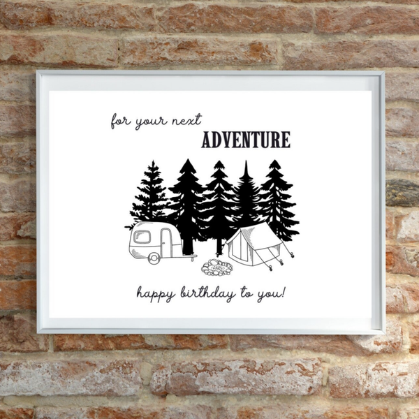Camping Print Poster A4 | Geldgeschenk for your next Adventure Happy Birthday for you | Urlaubskasse Printable Wandbild | Reisekasse Urlaubskasse | DIY Geschenk | Sofort-Download png-Datei zum Ausdrucken