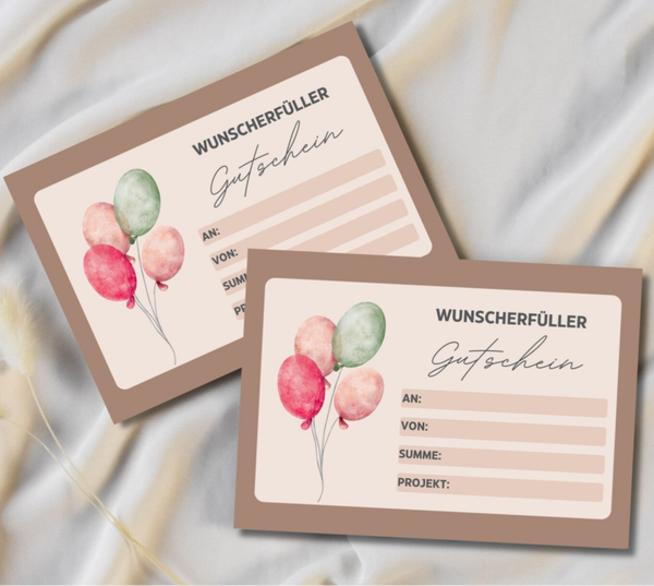 Gutschein Wunscherfüller Geburtstag A6 zum Ausdrucken 14,8 - 10,5 cm | DIY Gutscheinkarte selber basteln | Last-Minute-Geschenk für verschiedene Anlässe | Druckvorlage Sofort-Download png-Datei