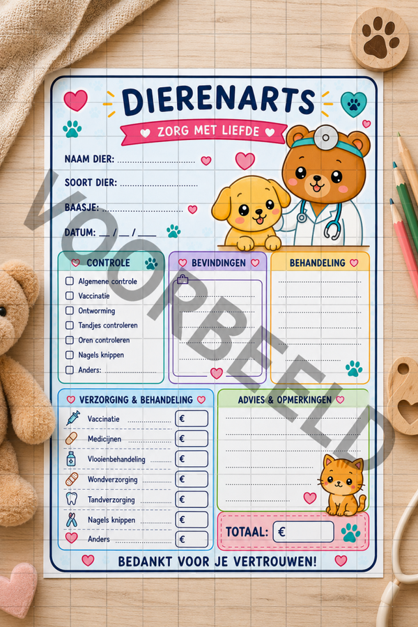 Dierenarts Speelkaart – Nederlandstalige Printable voor Kinderen