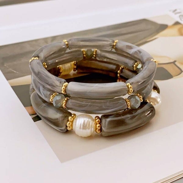 Set armbanden donker grijs