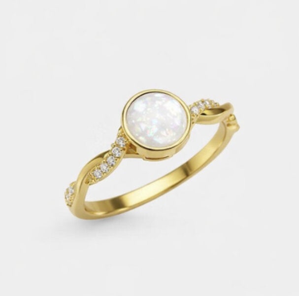 Gouden ring 14k 18k met 6 of 8 mm gepersonaliseerde steen (la-rin-am-0047)