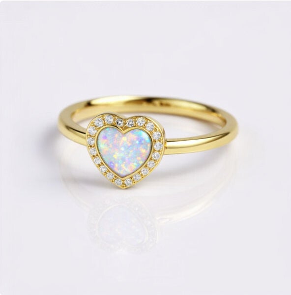 Gouden hart ring 14k 18k met moissanite steentjes (la-rin-am-0046)